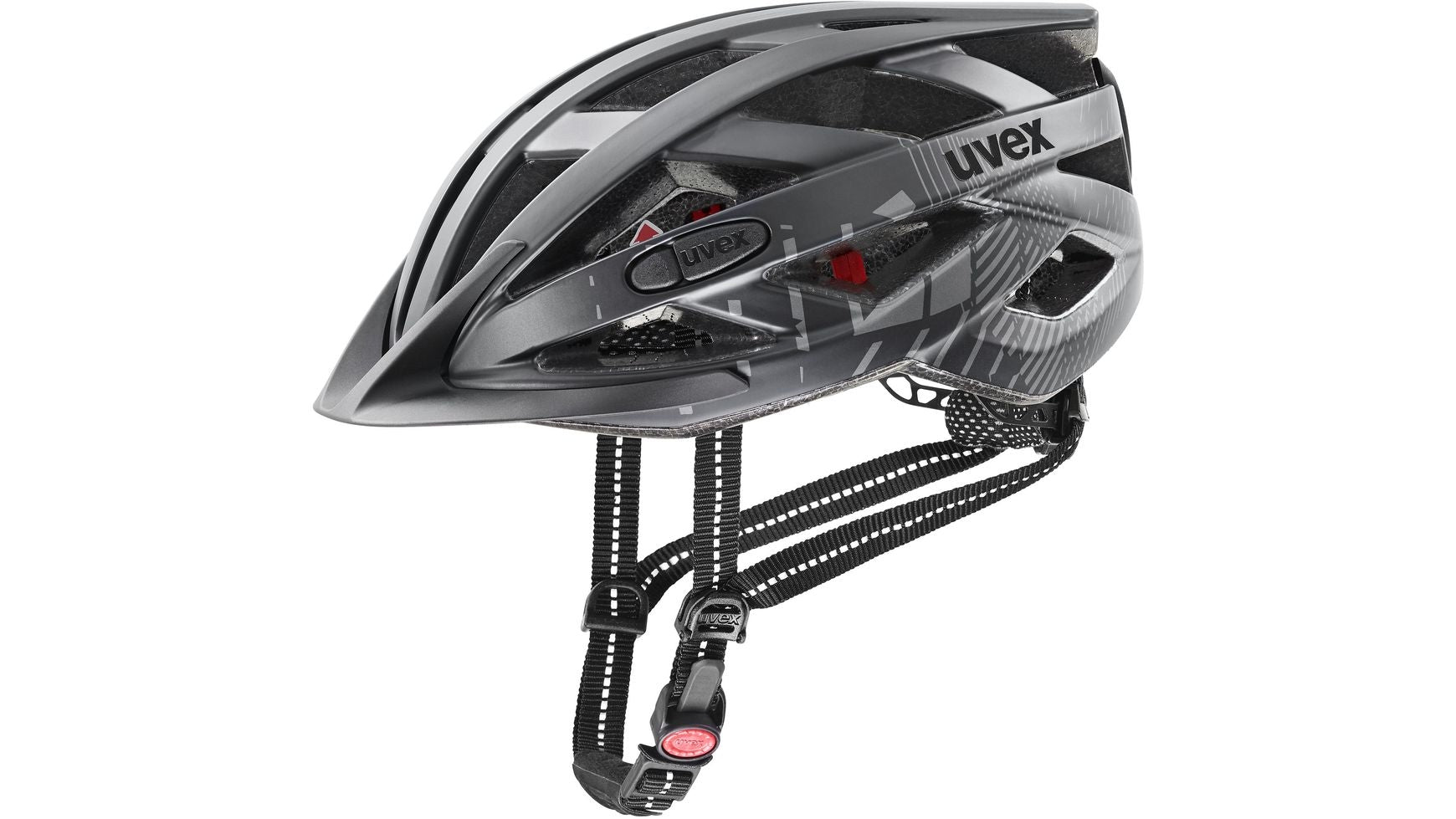 Der UVEX City i-vo Urbanhelm in Schwarz und Grau bietet Belüftungslöcher, verstellbare Riemen und eine sichere Schnalle für Sicherheit und Komfort bei Fahrten mit dem Stadtrad.